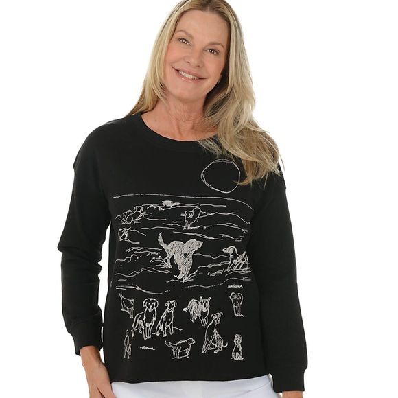 Marushka Tops - MARUSHKA Womens Beach Dogs 3/4 Sleeve Tee Size Small Navy Casual